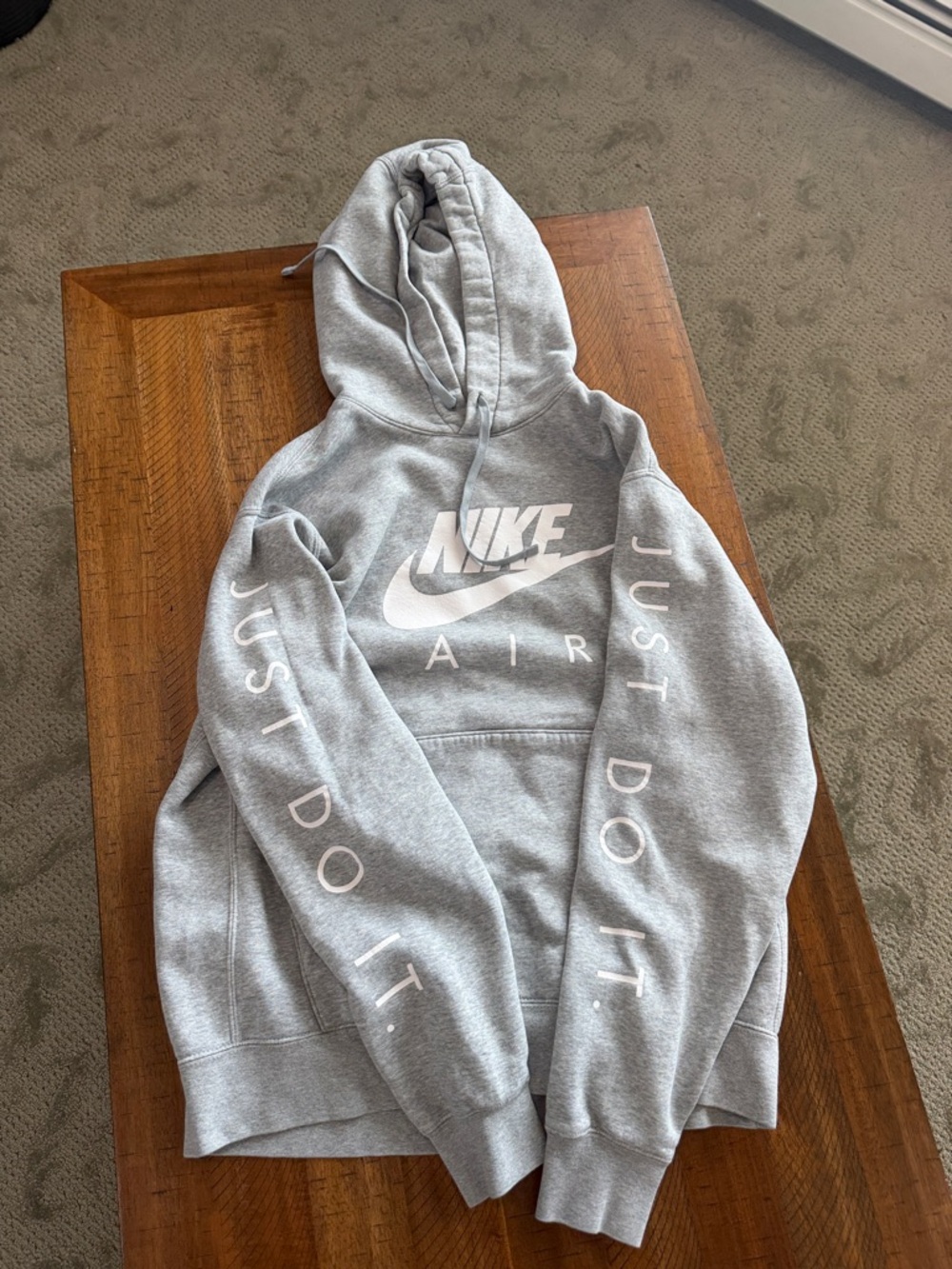 Nike Gray 'Air' Logo Hoodie with White Swoosh and Sleeve Text